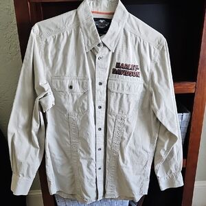 Harley-Davidson Men's Beige Courderoy Shirt